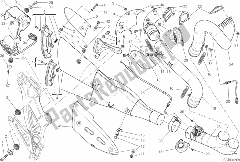 All parts for the Exhaust System of the Ducati Diavel FL USA 1200 2015